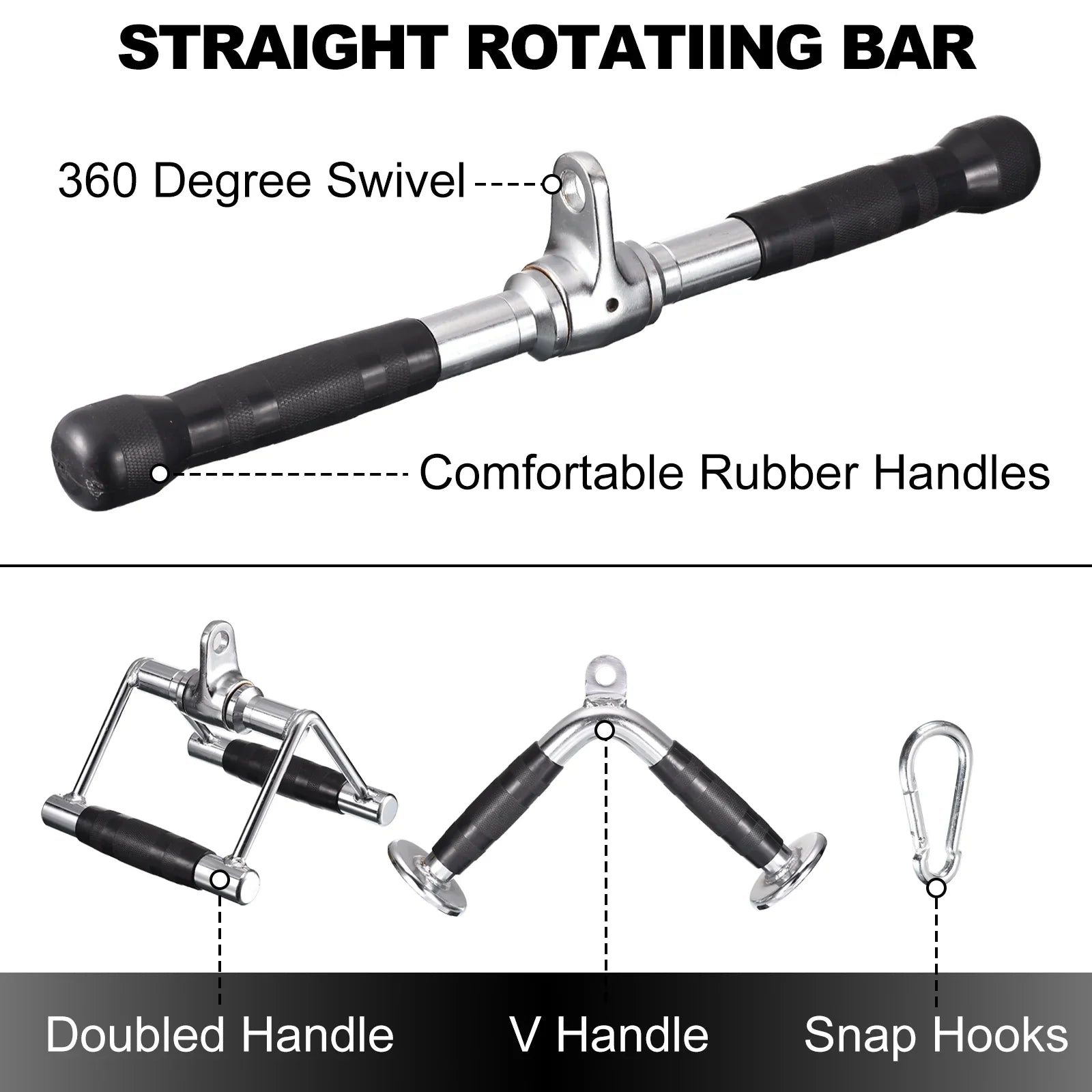 Tricep Press Down Cable Attachment Gym for Accessories, Machine Silver