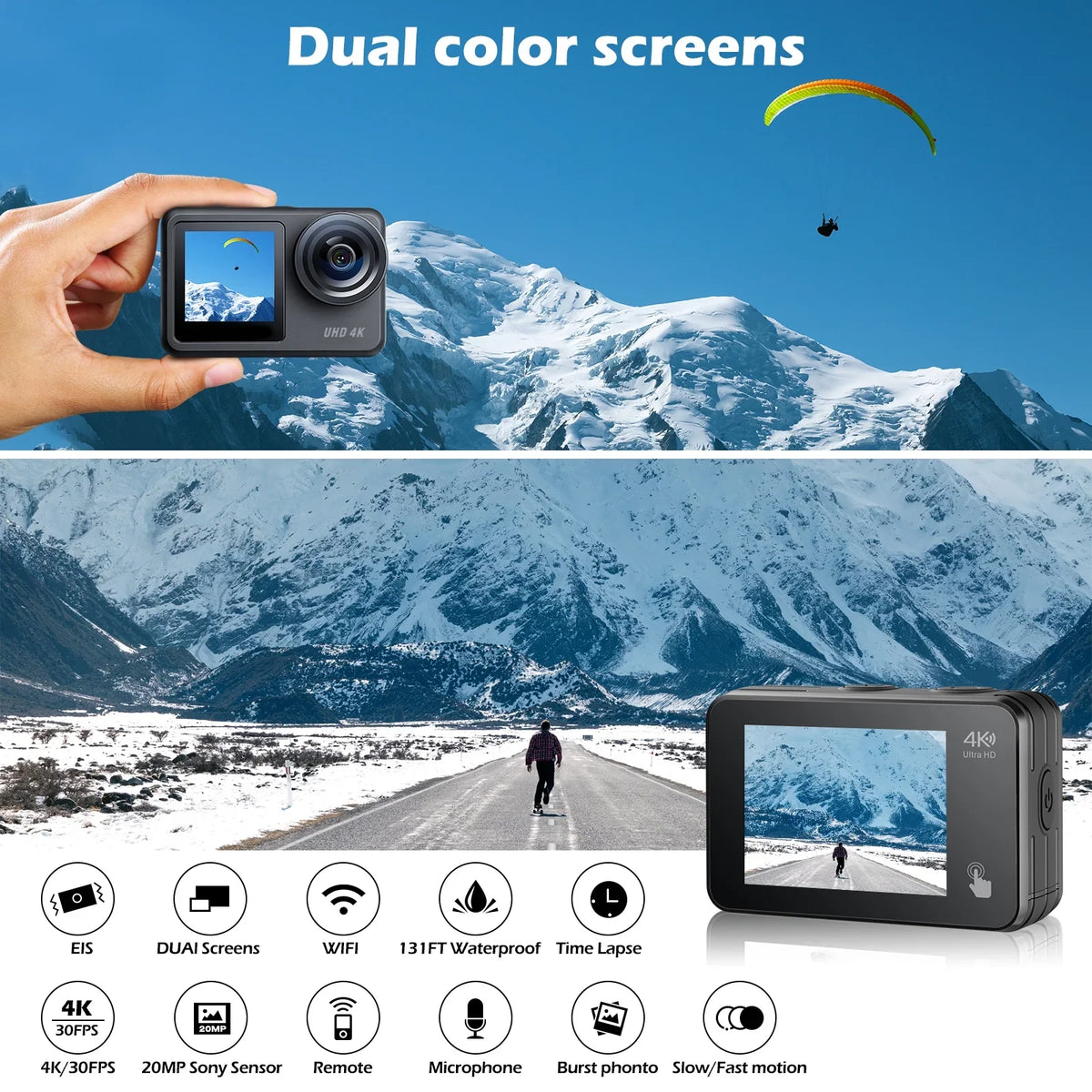 Camera Sports Underwater 20MP Camera Waterproof WiFi Accessories Campark Screen Camera 4K Touch Action Vlog GoPro Kits Camera 30FPS Compatible
