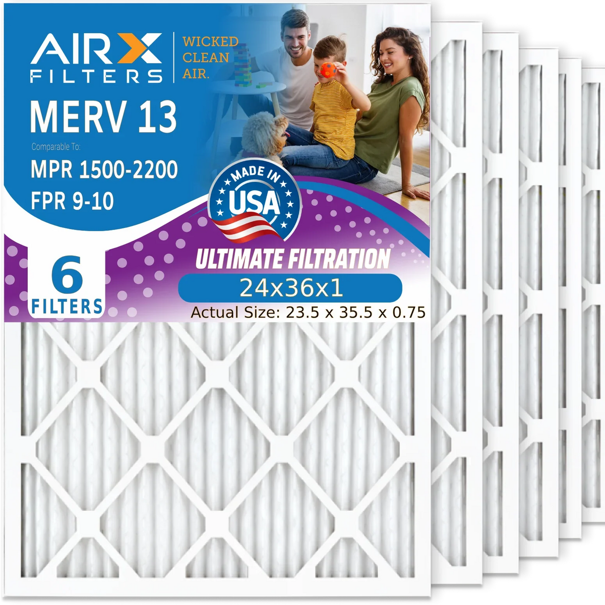 Comparable Pleated Electrostatic Made MPR Conditioner Pack USA AIRX Filter FPR Filter AIR. Furnace Filters to WICKED 9 Air - & FILTERS 24x36x1 MERV 1500 CLEAN 6 HVAC 2200 24x36x1 Air Premium by 13 AC