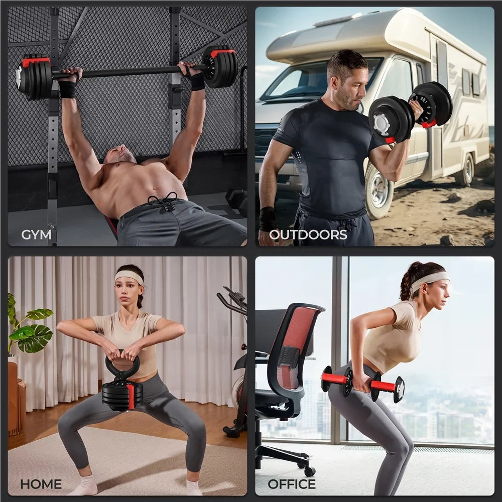 With Set Dumbbell Quick-Adjust 3-In-1 Handle, 7-52.5lbs Anti-Slip Renwick Weight Black