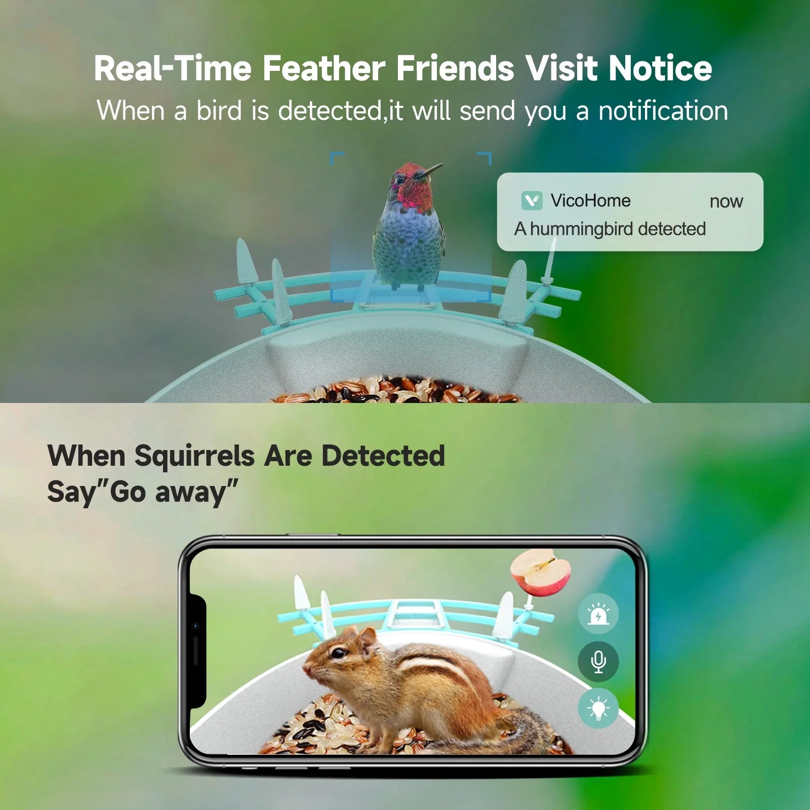 With Vico Ai Squirrel Solar Ai Feeder Deterrent Camera Surveillance CameraVideo Wifi Powered Camera Camera With Feeder AppAi Pir Andoer Wireless camera,Feeder Smart 1080p Species Camera