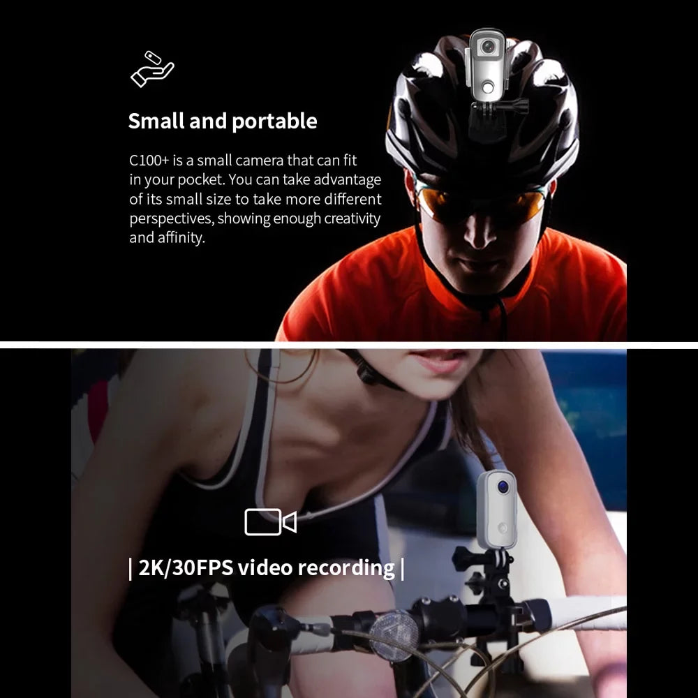 SJCAM in Rechrageable with Battery Action Waterproof Sharing Video 30fps APP Camera Lanyard Body Camera Clip Digital WiFi C100 Waterproof Connection 30M Back Magnetic Built 2K Mini Case