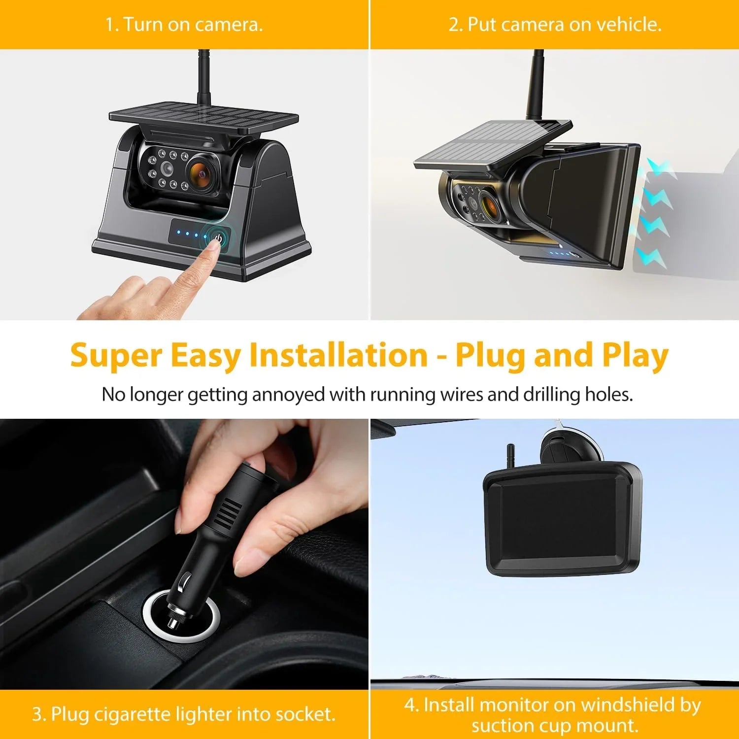 Camera Solar Installation No CTYC5 xRoose IR 1080P Wireless Drilling Monitor Magnetic Waterproof Backup Rear 5''HD View 2-Min Camera Vision Night