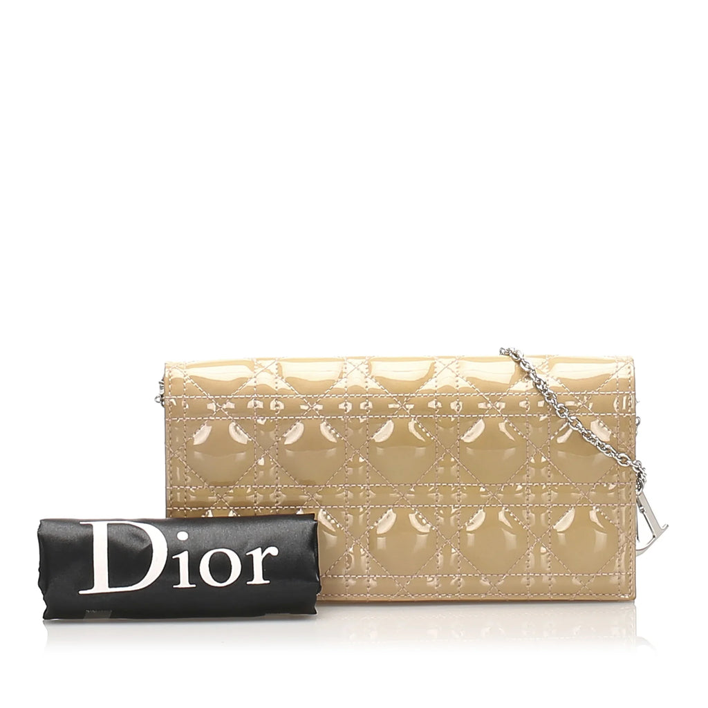 Chain Authenticated Bag Brown Patent Crossbody Leather Wallet Pre-Owned Dior (Good) on Women Cannage