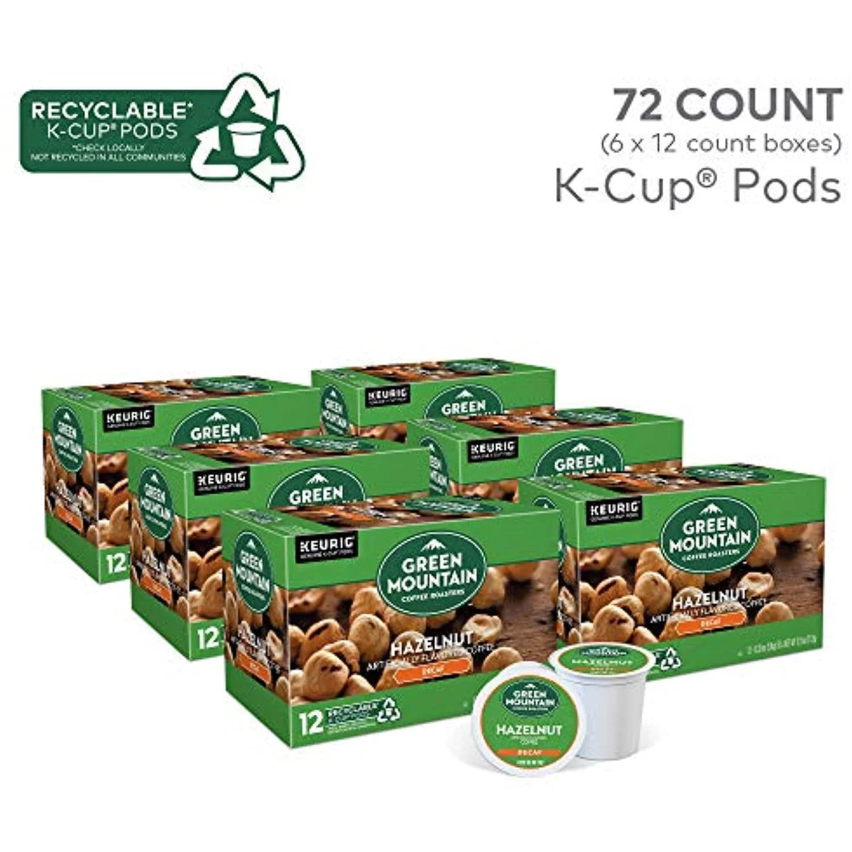 Pod, Roasters Coffee (Pack (Packaging Mountain Green Single Of Serve 6) 72 12 May Coffee K-Cup Vary), Hazelnut, Count Decaf, Count