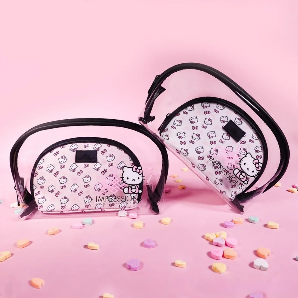 2 (Pink) Pcs Hello Bag Nested Travel Holding for Purses, Kitty Vanity Impressions Clutch Makeup Makeup