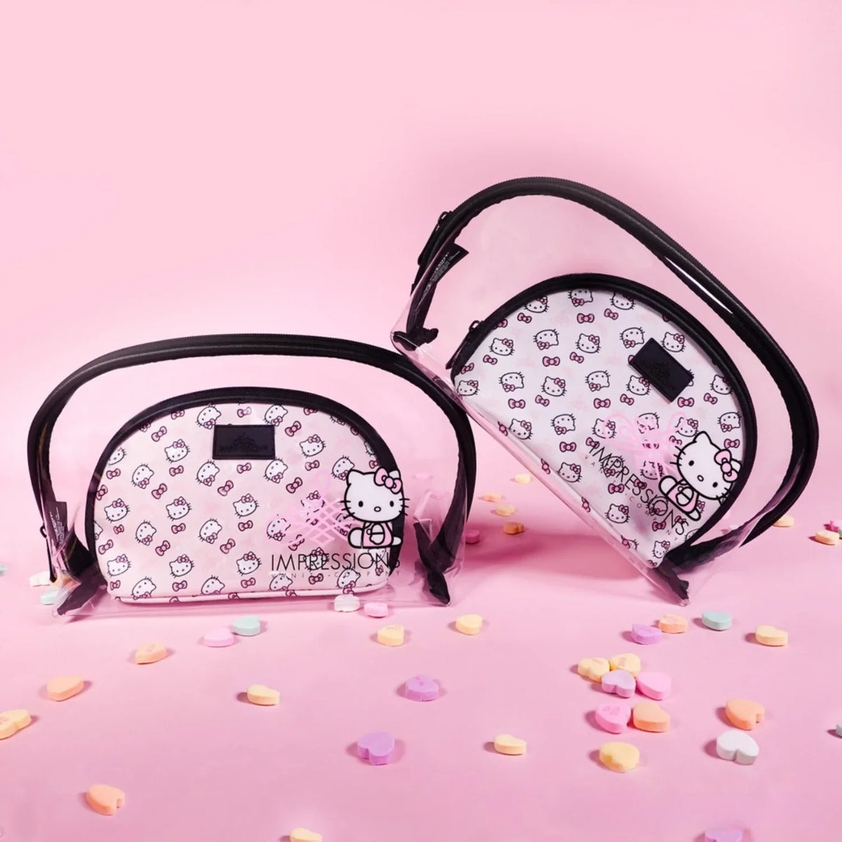 2 (Pink) Pcs Hello Bag Nested Travel Holding for Purses, Kitty Vanity Impressions Clutch Makeup Makeup