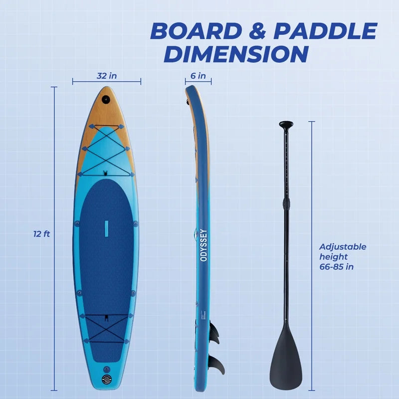 x Paddle 6'') Leash, 32'' Air SUP (12' ft Pump, Fin, Premium ELECTRONIC KLOKICK 12 Inflatable with x