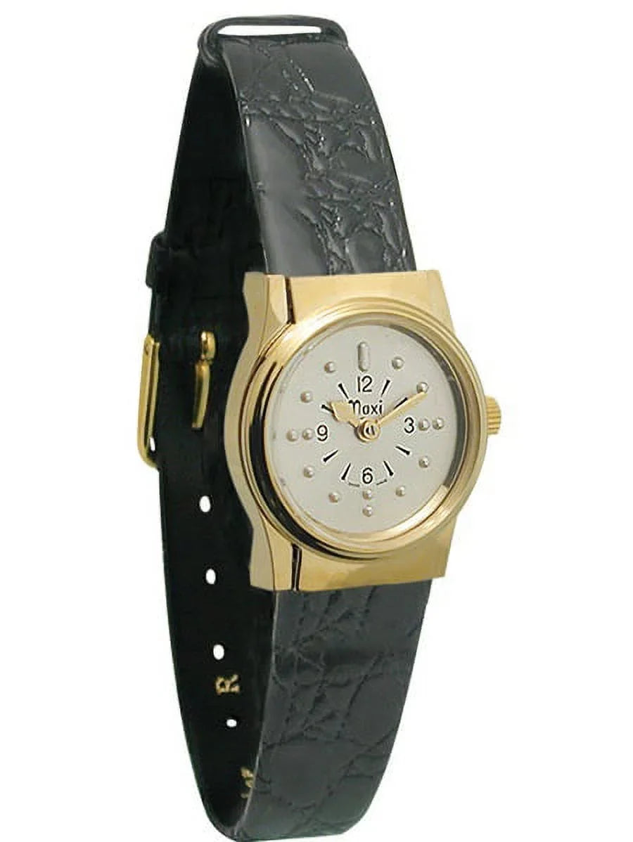Leather Braille Ladies Watch Tone Quartz Band Gold with