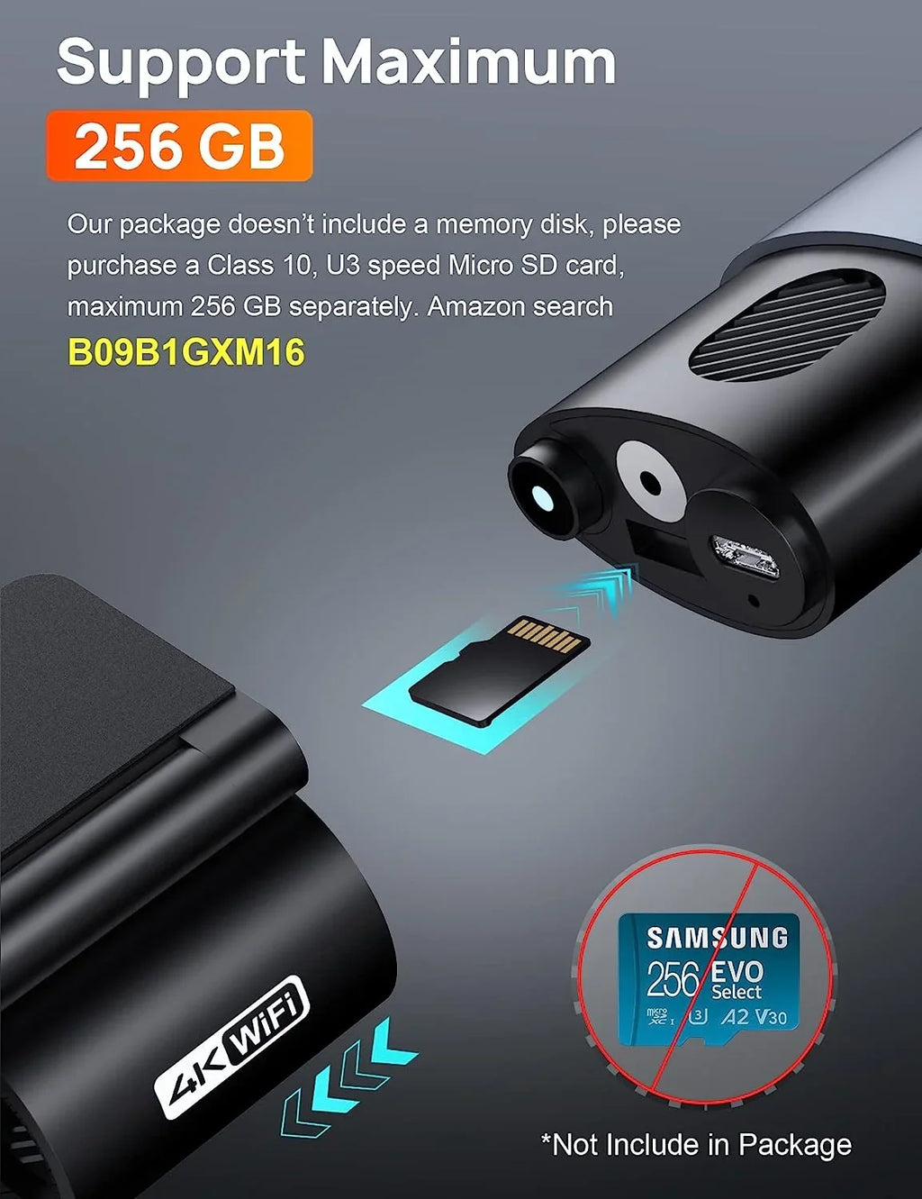App, Dash WiFi navycrest G-Sensor, Recorder for Support 256GB Recording, Camera Cars, Mode, Cam 24 Hours Max Front 4K 2160P Vision, Parking Loop A3 Night with
