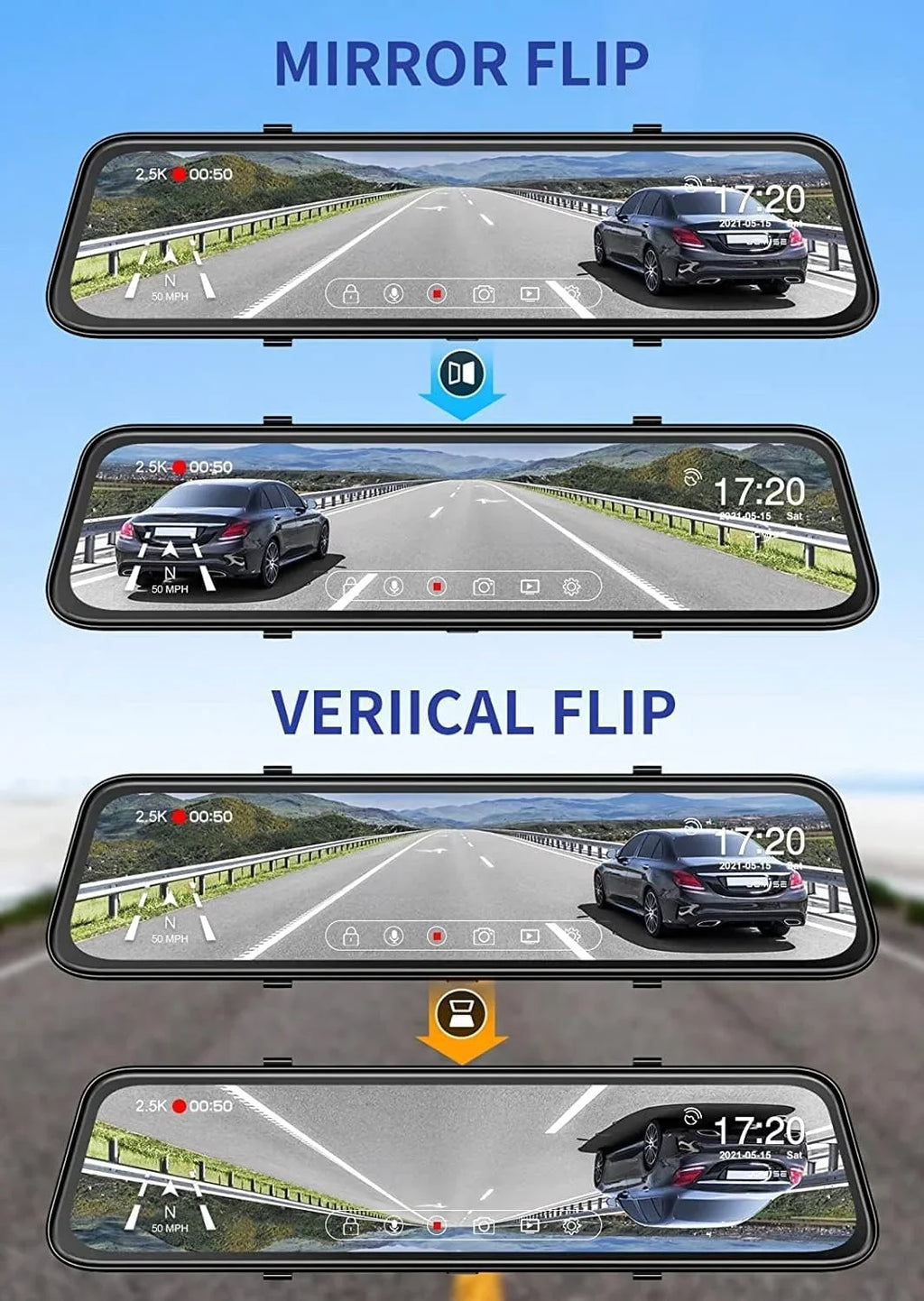 Assistante Front Parking 4K Rear JOMISE Dash View GPS Cam Ultra Mirror Card Camera Night Vision HD and K17 Rear 2160P 12" 64GB