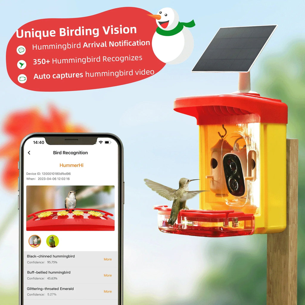 Smart Hummingbird House, Camera Species, Feeder Up-Close,AI Hummingbird Wooden Capture,Birdwatching exterior Bird More 2 Identify 350+ Attract Camera Gift Feeder Unique with Hummingbird for Auto-Video