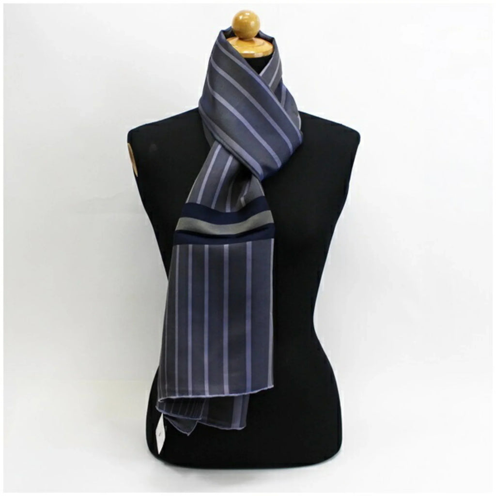 x pattern muffler striped scarf Pre-Owned (Good) women's gray purple multicolor silk navy