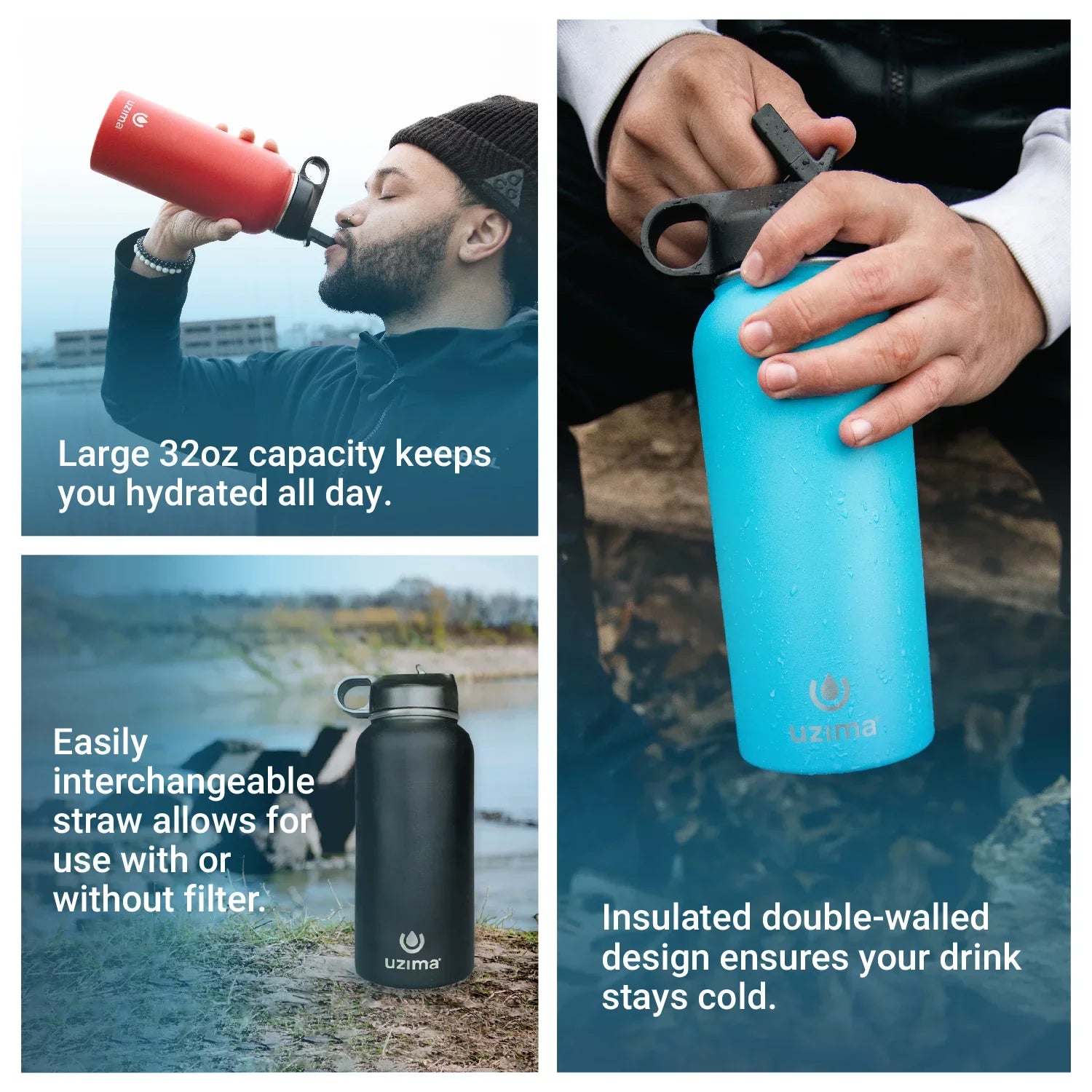 on Z-Source Purification Backpacking, Steel Exterior Uzima Camping, Bottle Capacity liquid .(Red) the and 32oz Hiking, Filtered with Go. Travel. for liquid Stainless Large - Double-Walled