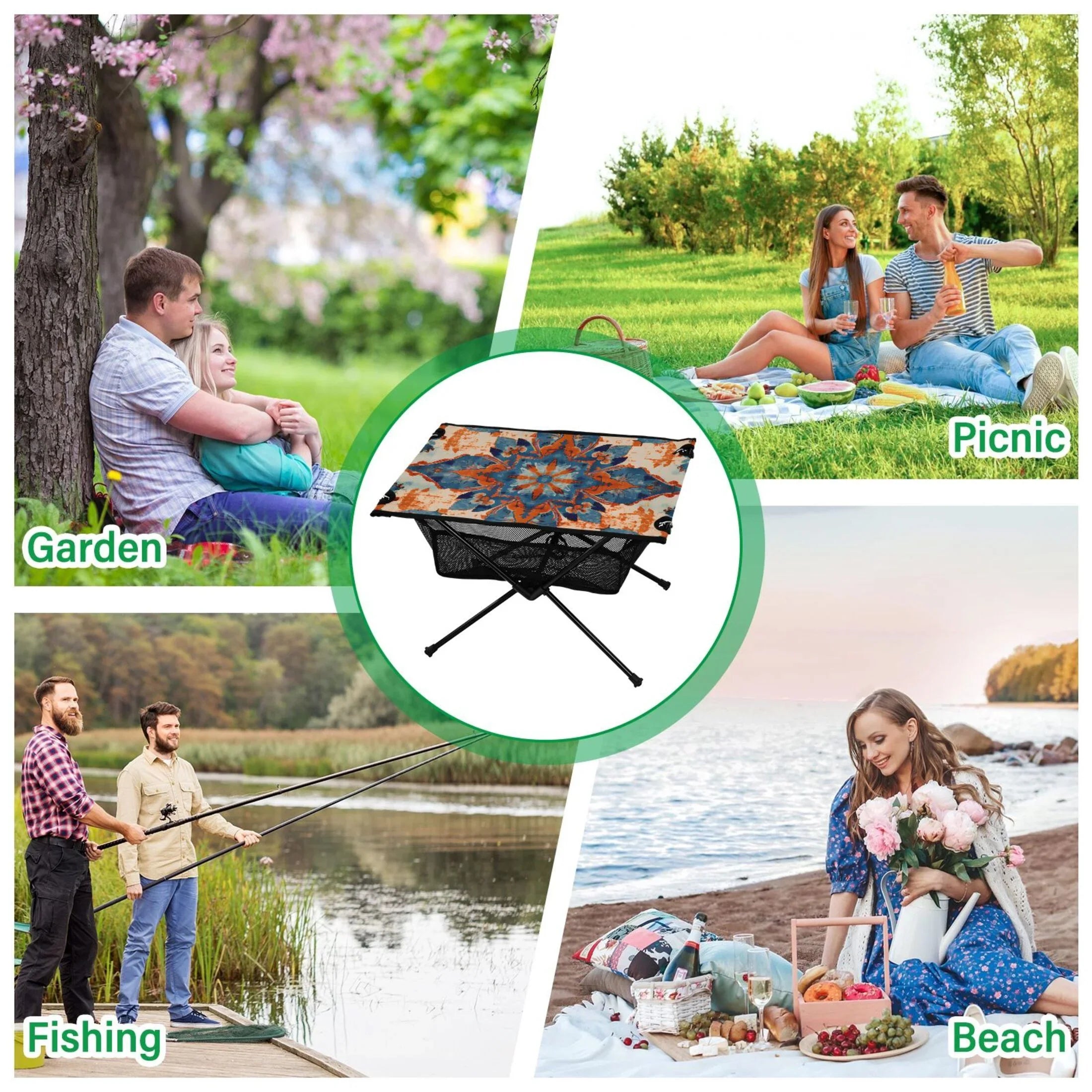 for Storage Table Table BBQ with Mandala Travel Compact Portable Table Camping Bag Fishing Folding exterior Picnic Beach Pattern