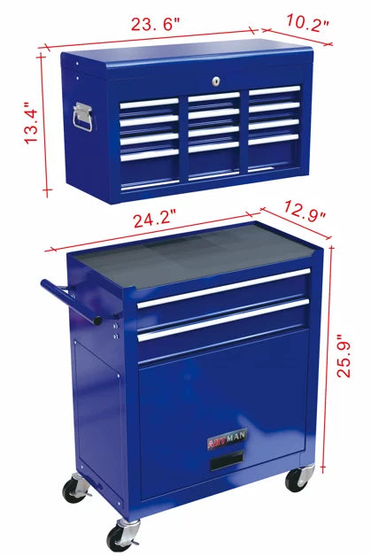 Drawers, Tool Hidden Chest Sliding On Organizer Rolling Capacity Drawers, Box, with Chest Cabinet Tool Lockable Blue with 8 Tool & Box Double with Wheels Large 2-IN-1 Drawers, Tool