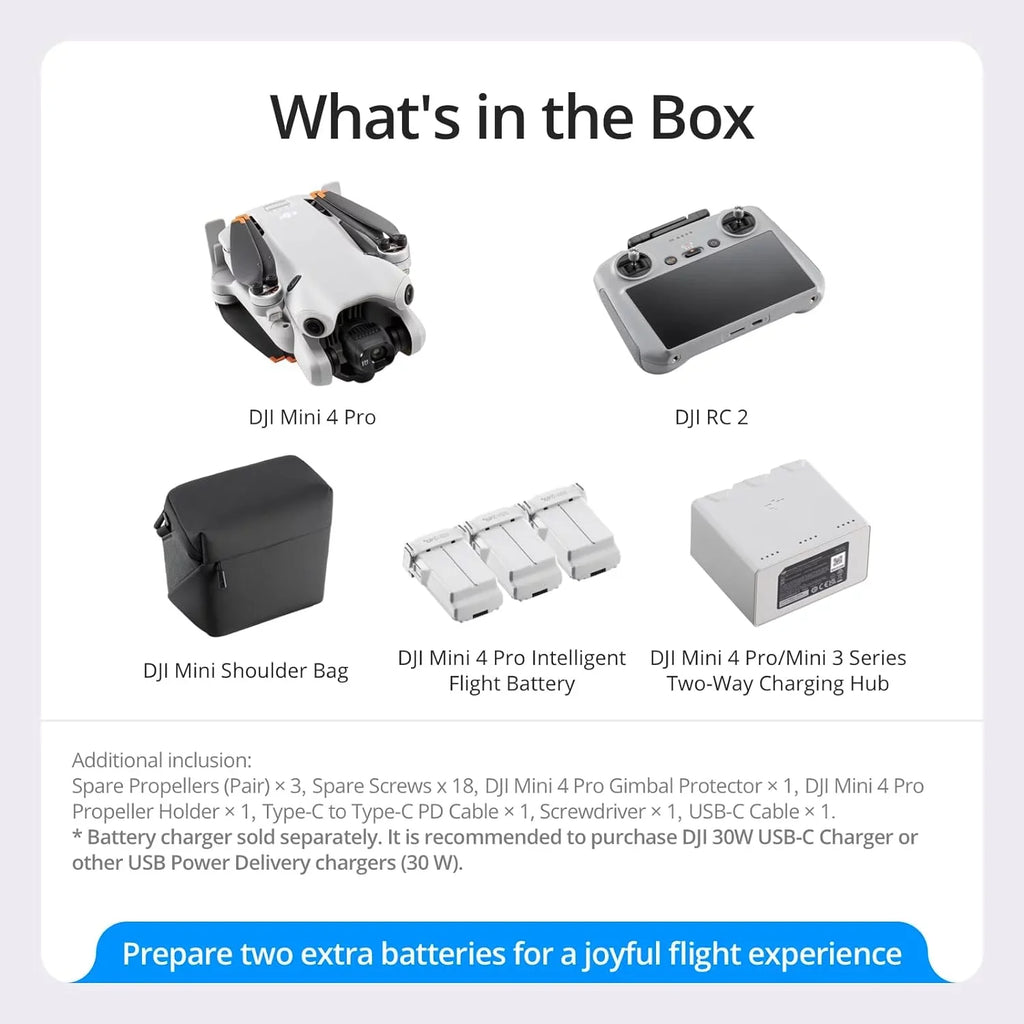 CPS Batteries Combo, 3 Fly Mini Accessories Warranty 4K Extended 4 Year with (With Bundle Drone RC DJI Sensing, 3 2 & More 249g, with Omnidirectional HDR Remote Pro Under Video, Folding Screen)