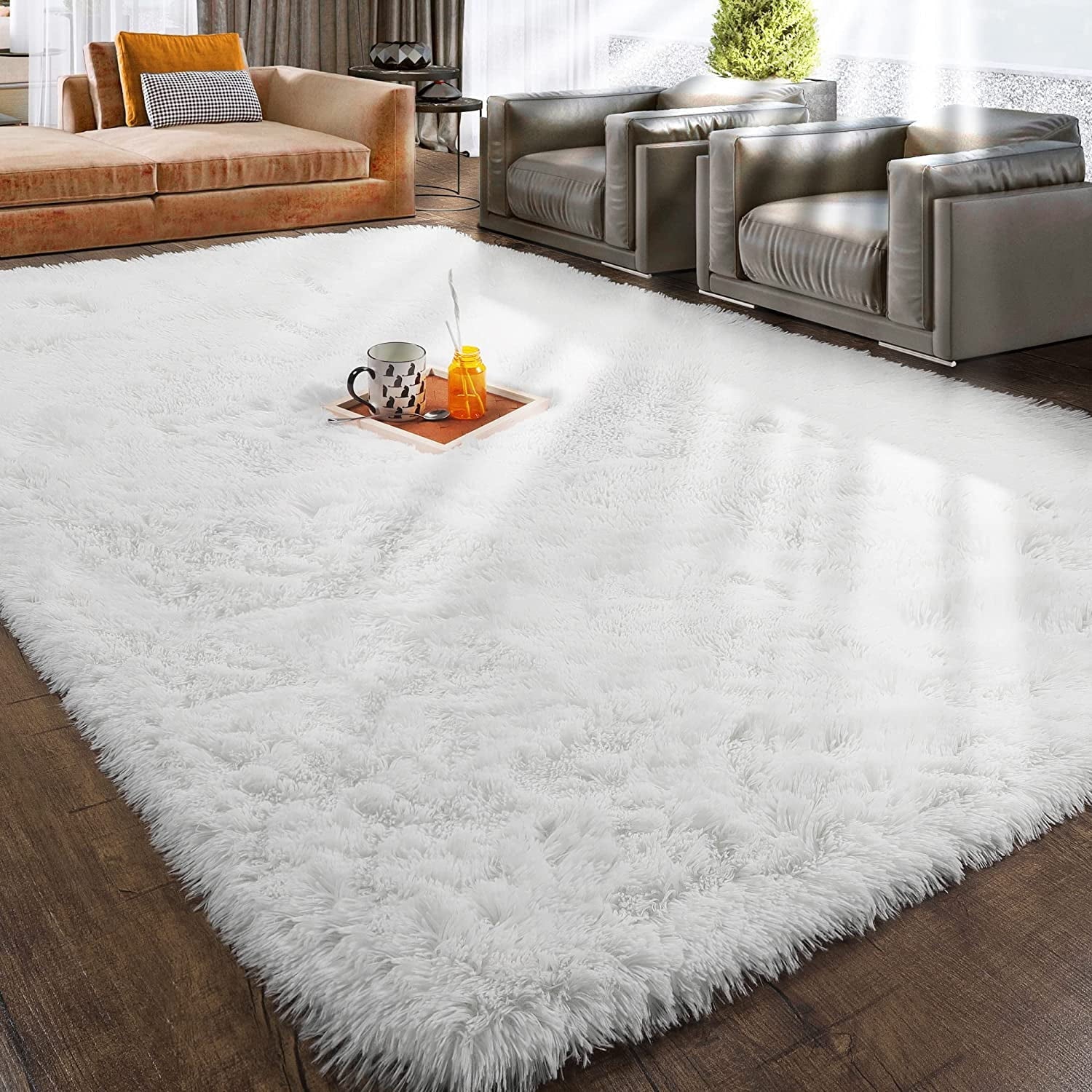 Rug Bedroom,8x10,Fluffy Carpet Area Rug,Big for Rug,Shag Soft Non-Slip and durable White Fashionable