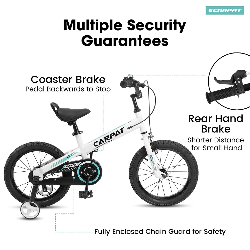 1-Speed Removable Baby Child Girls Bike Kids' 14 Training Wheels, With Brake Boys Inch Coaster+U 3-5 Toys, Taktack Bicycles Wheels Years, For
