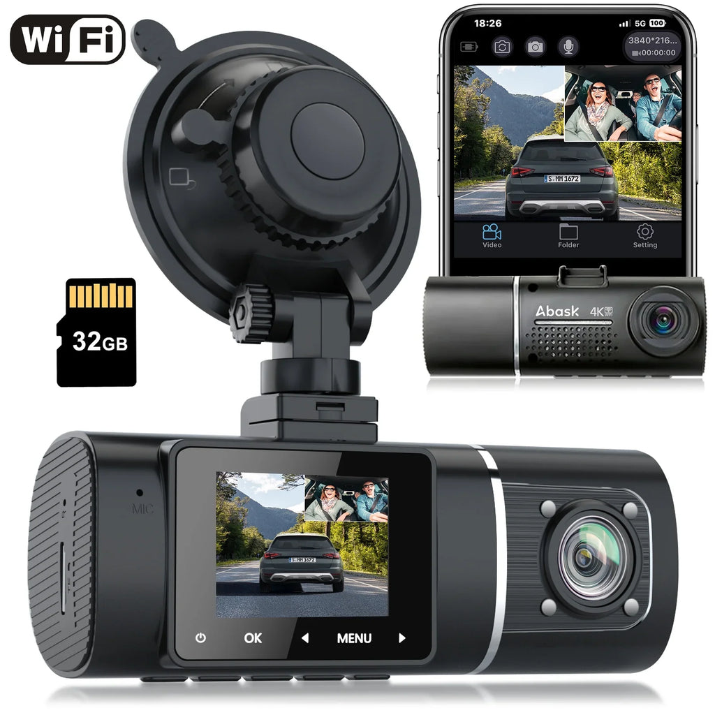 '- Car J05 Abask Angle, Infrared Night 310° 24H GB Wide Front DashCam Motion Inside PRO Loop Monitoring, WiFi Sensor, G-Sensor, Recording, with Parking HDR, Camera 4K to 128 Up Vision, and