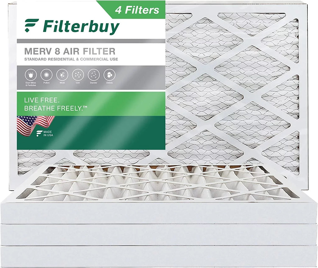 Filterbuy Pleated AC Filters 8 HVAC Air 12x25x2 (4-Pack) Furnace MERV