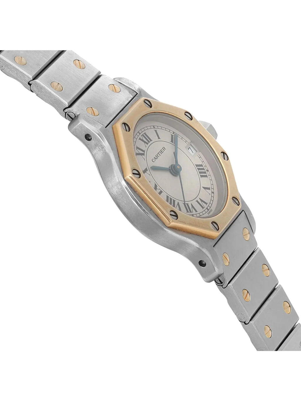 Pre-owned Santos Steel Octagon 18K Gold Watch (Good) Cream Cartier 187903 Yellow