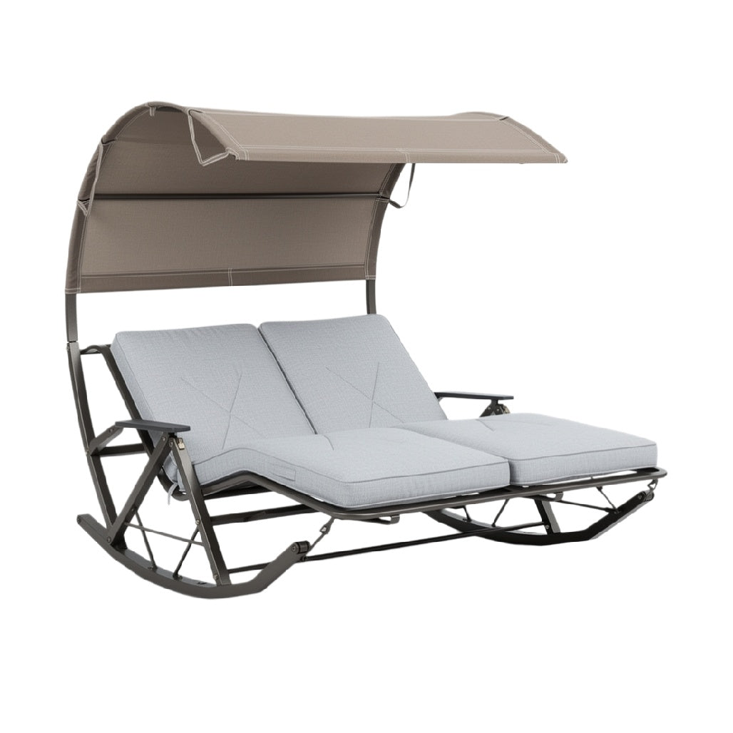 Outdoor Double Glider Swing Chair with Canopy and Cushioned Seats