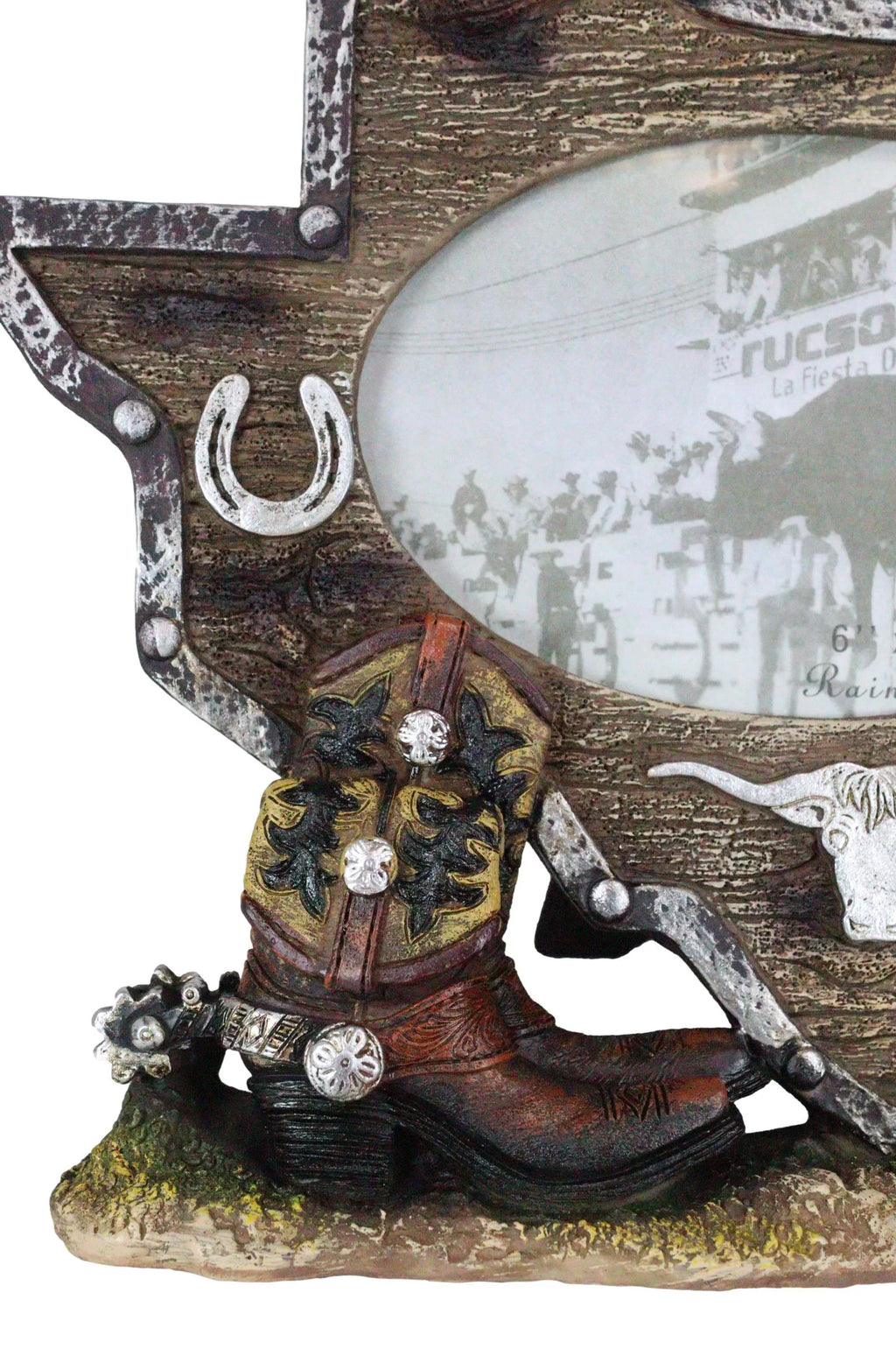 Map State Texas Rustic Cactus Picture 4"X6" Longhorn Boot Western Cowboy Frame