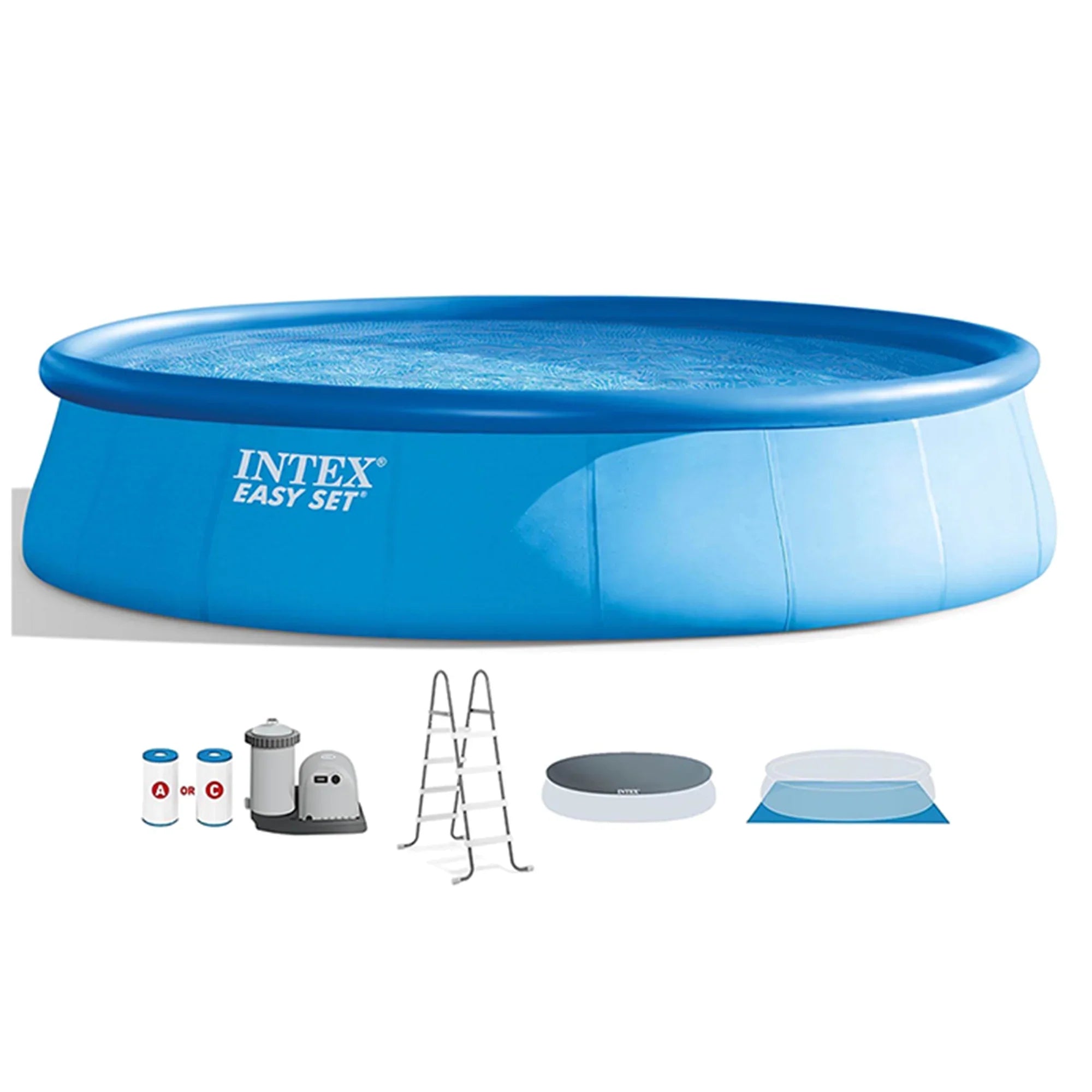 Maintenance with Inflatable Easy 18'x48" Pump, Ladder Set & Kit Intex Pool