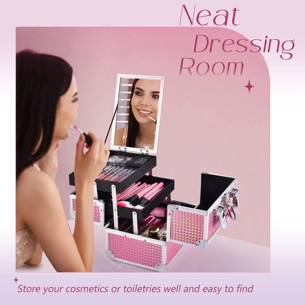 Makeup with Organizer Lockable Train Case Makeup Cosmetics Box Case Mirror Joligrace Trays 2
