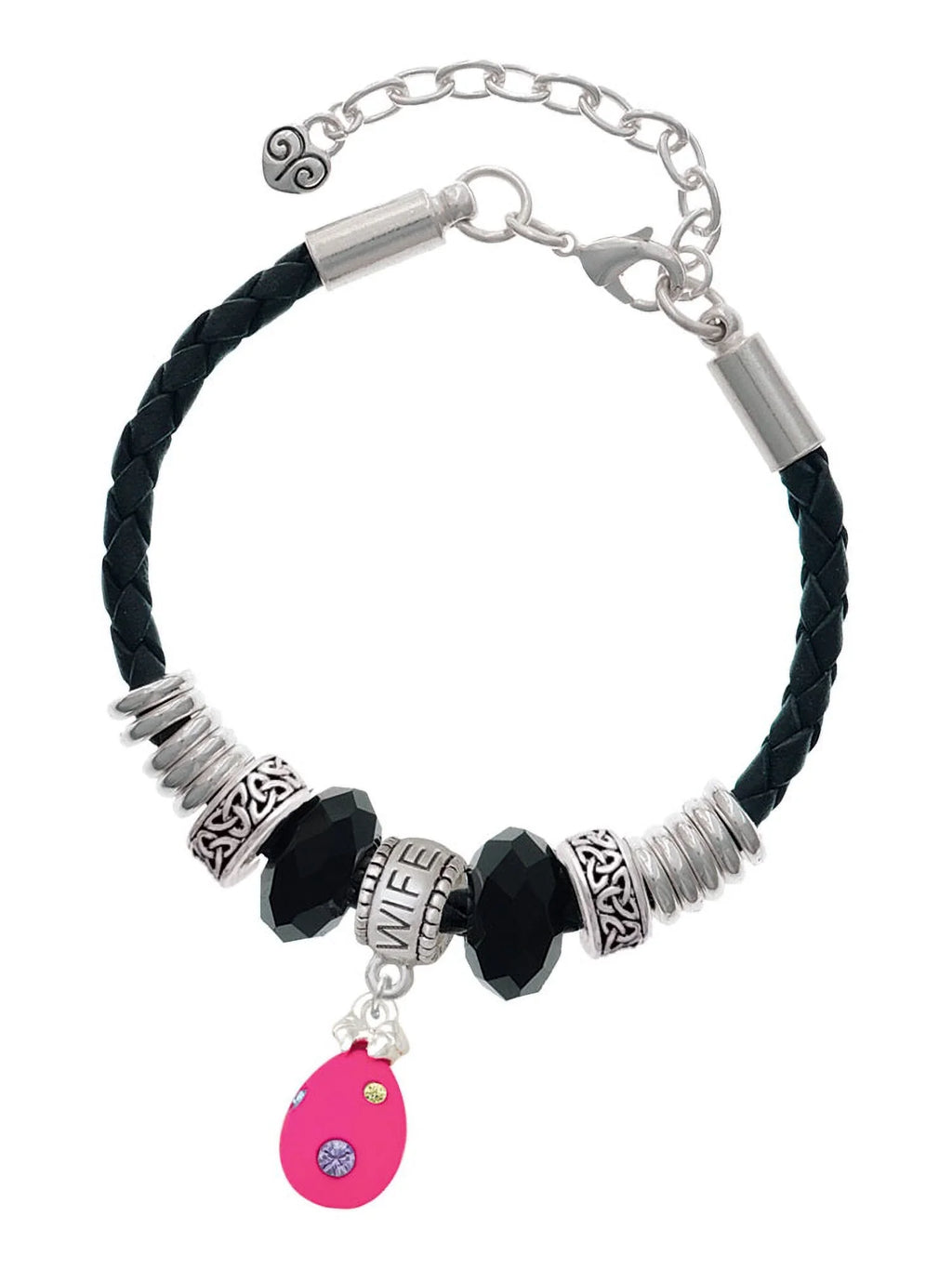 Bead Celtic Crystal Pink Leather Egg Color Dots Hot Delight Easter Extender Wife Jewelry Knot 7"+2" with Bracelet,