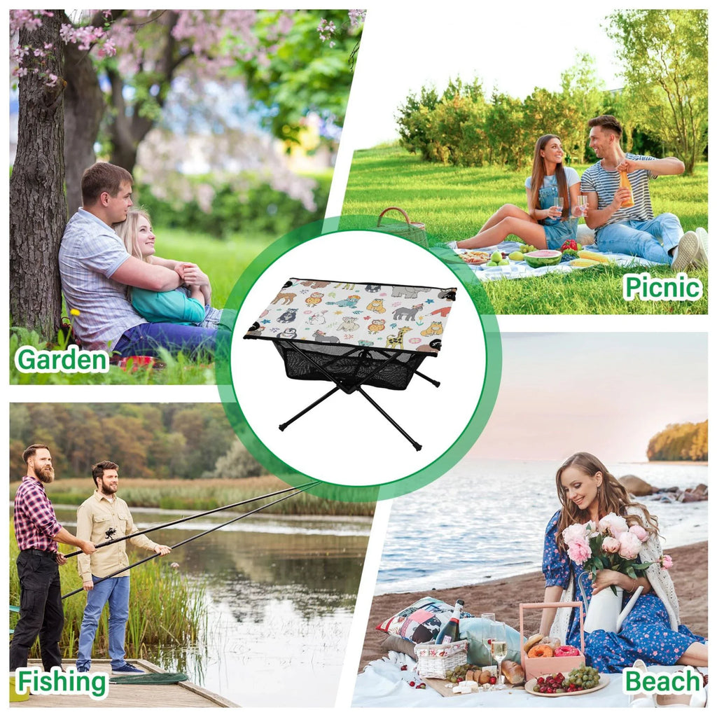 Elephant Beach with Giraffe Table Bear exterior Table Travel Portable Table Fox Camping for Bag Fishing Folding Storage Compact Picnic BBQ Cartoon