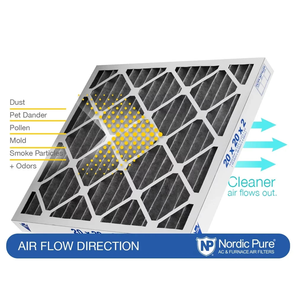 Pack 12 Carbon MERV Pleated 20x20x2 Plus Nordic Pure 10 Filters Pleated Air
