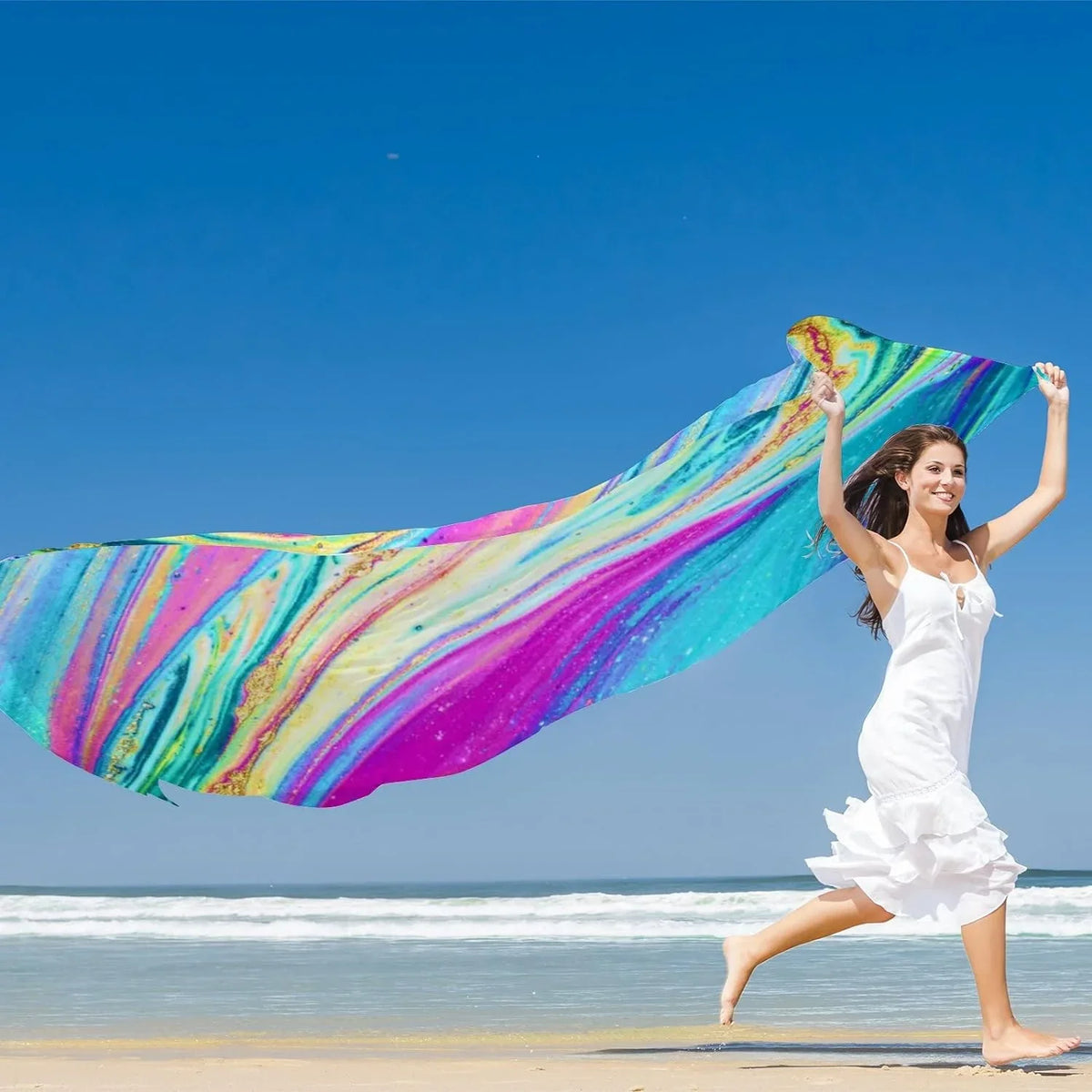 Silk Art Wrap Lightweight Marble Shawl Watercolor Women Hyjoy Girls Long Neck Scarves for Scarf