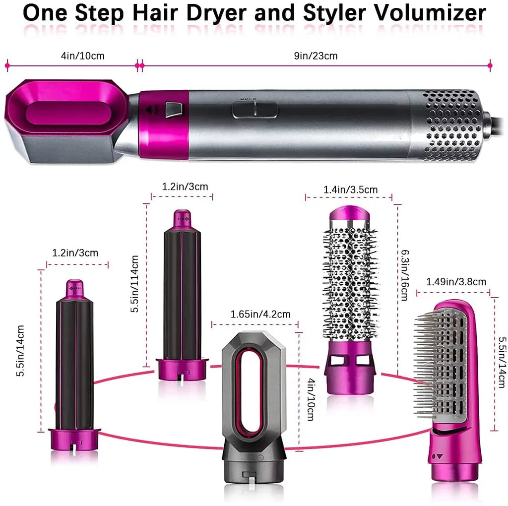 Brush - with Styler PinkGold Color: Electric Automatic Straightening - Hair Heads and Styling, Ionic 5-in-1 Curling Brush Negative Hair Dryer Blow Brush Detachable for Dryer