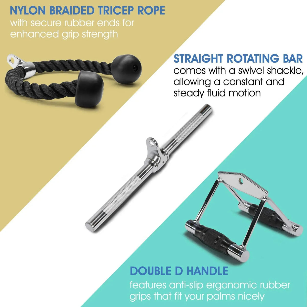 D Bar + Attachment Handle Double Cable Rope Combo V-shaped Tricep Yes4All +