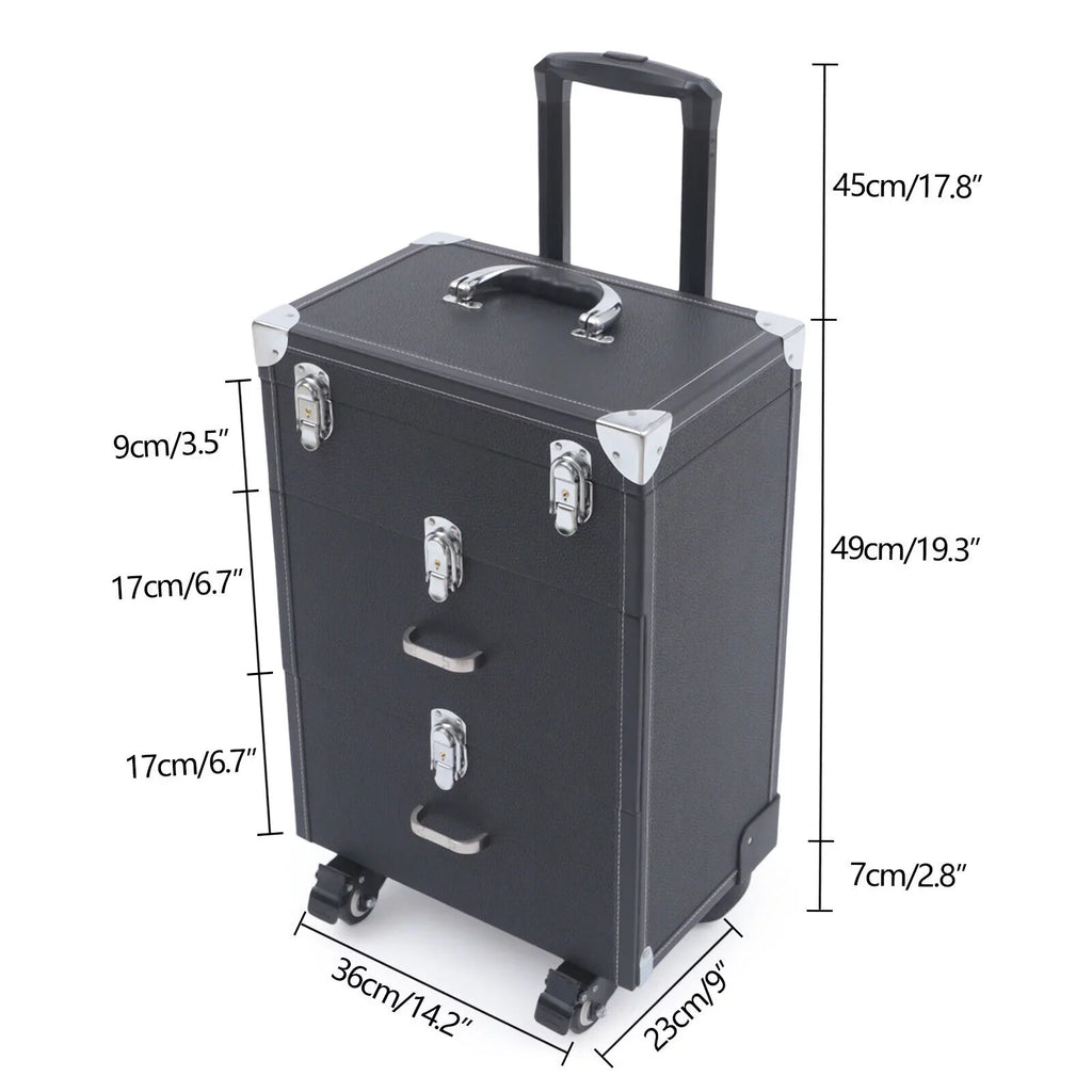 Rolling Cosmetics Box Box Train Cosmetic Bag Case Cases Rolling Rolling Wheels Trolley Lock Women's Black Storage Train Case Black Organizer Makeup Organizer Makeup PU Cosmetics Trolley Black Trolley