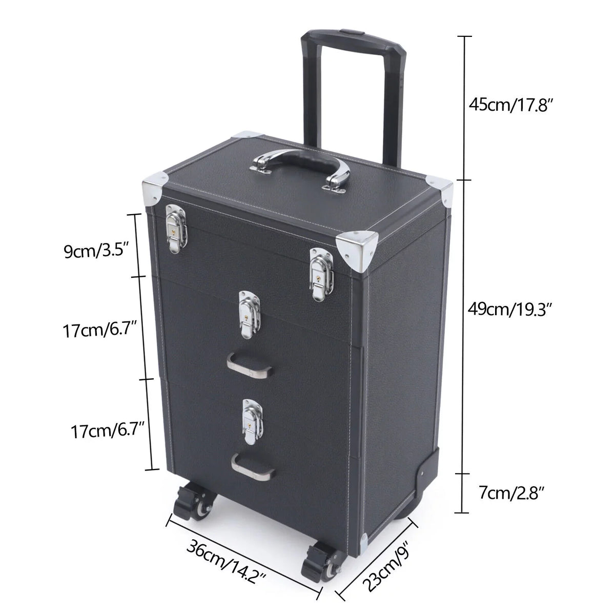 Rolling Cosmetics Box Box Train Cosmetic Bag Case Cases Rolling Rolling Wheels Trolley Lock Women's Black Storage Train Case Black Organizer Makeup Organizer Makeup PU Cosmetics Trolley Black Trolley