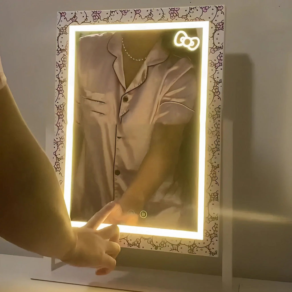 with LED 3X Mirror Iron Lights (White) grade Makeup Frame Swivel Cute Mirror Impressions Tone and Vanity Mirror, 360 Hello Tri Degree Magnification, Lighted and Touch with Vanity Kitty