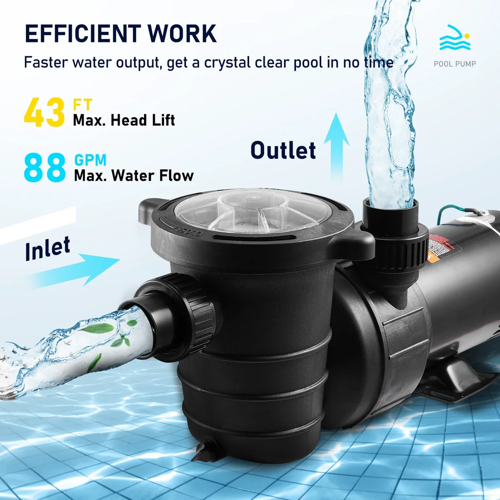 Single Pool 5280GPH Happybuy 1100W Speed Above Ground Strainer Max. Pump, Basket, Flow, Certification of for Swimming 1.5HP Pool 115V, w/ Pumps ETL