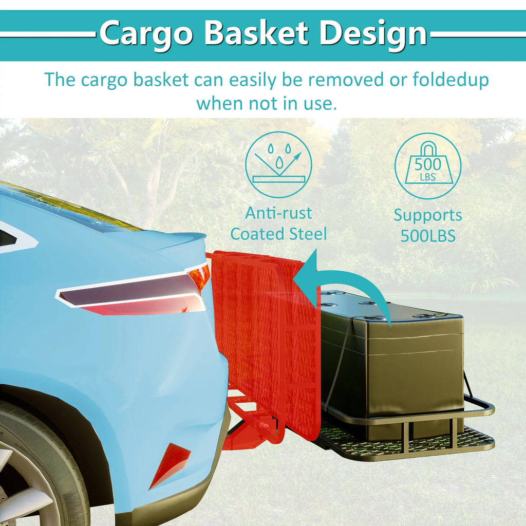 Trailer, 6" 24" Mounted Truck Car 60" x Cargo SUV Folding with Capacity Cargo Black Basket Hitched for 500lb x Net,
