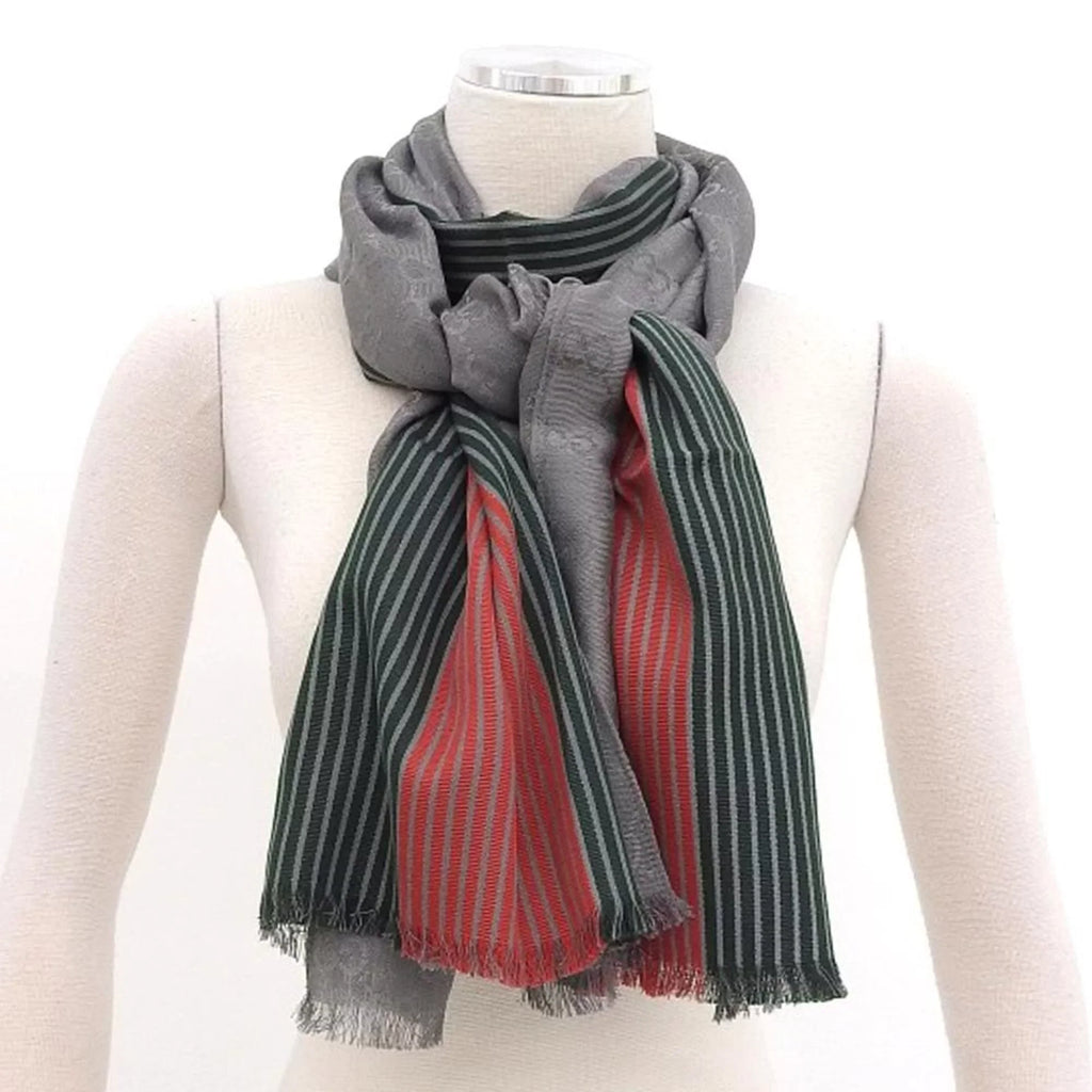 Pre-Owned Gray,Green,Red Silk Stole (Good) Men,Women Cotton Color