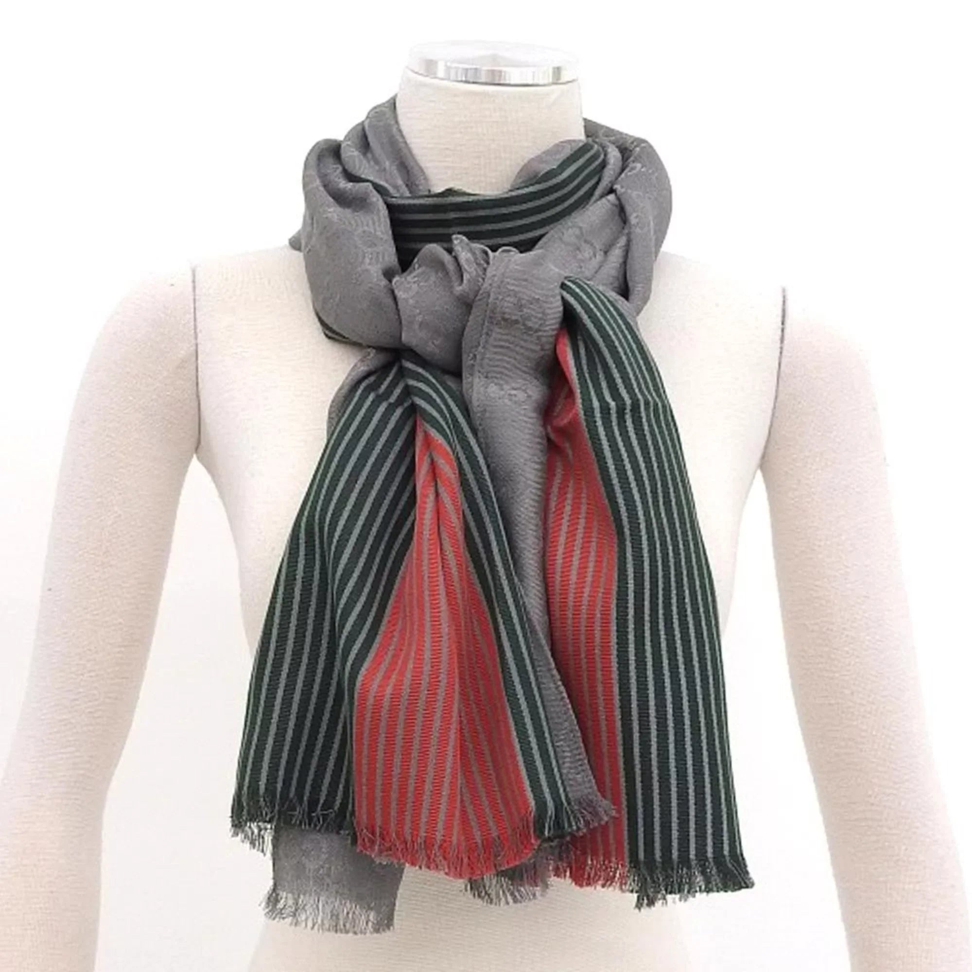 Pre-Owned Gray,Green,Red Silk Stole (Good) Men,Women Cotton Color