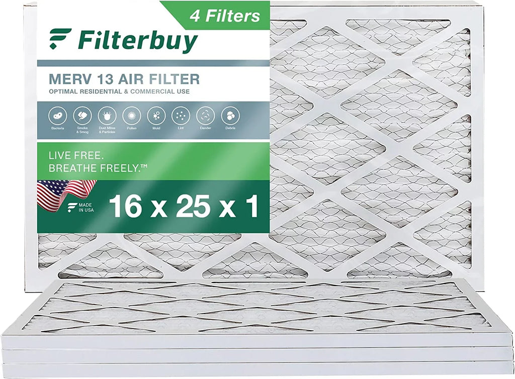 HVAC Filterbuy 13 AC Air Furnace 16x25x1 Filters MERV Pleated (4-Pack)