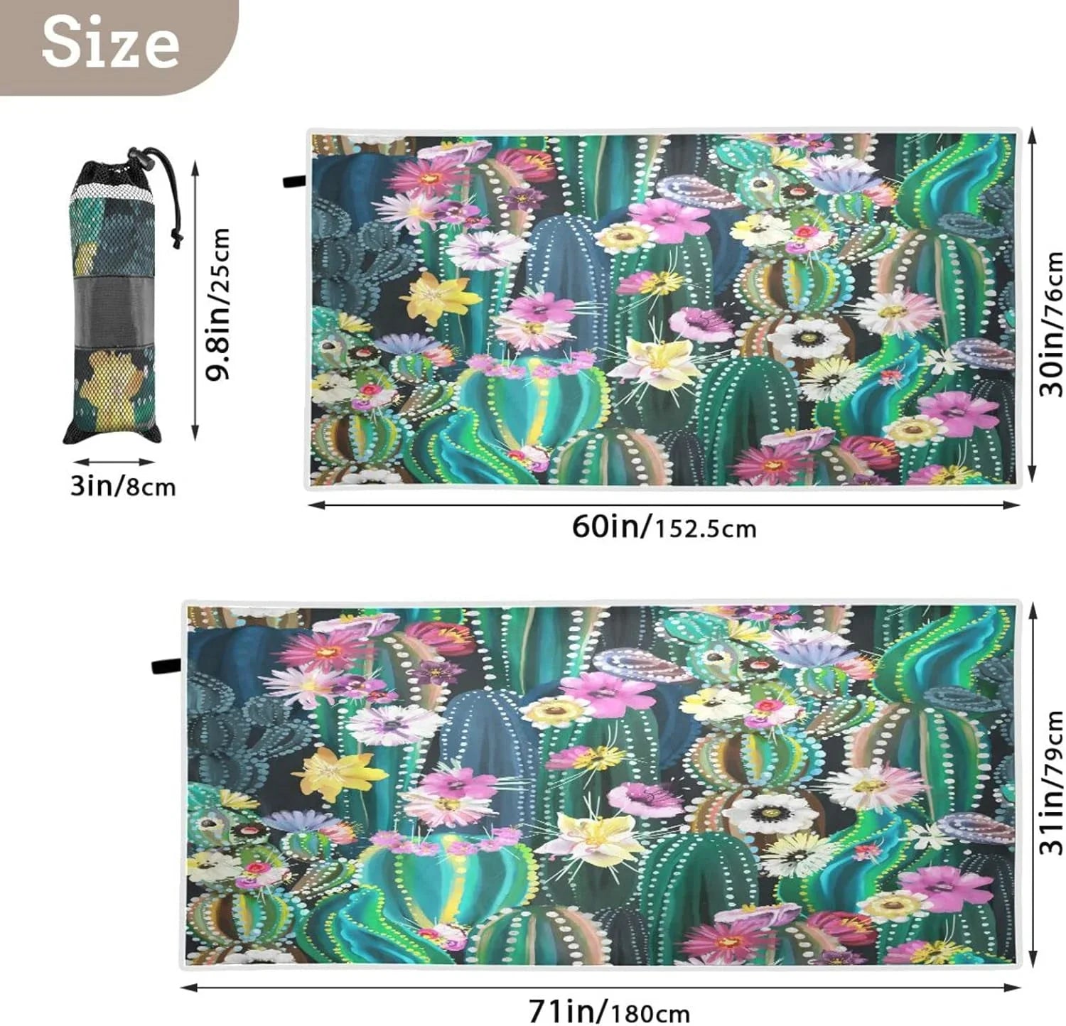 Quick Oversized Bestwell Travel Camping Succulent Dry Beach Swimming Compact Cactus Holiday（251） Lightweight - - Towel Super Absorbent Towel for Towels