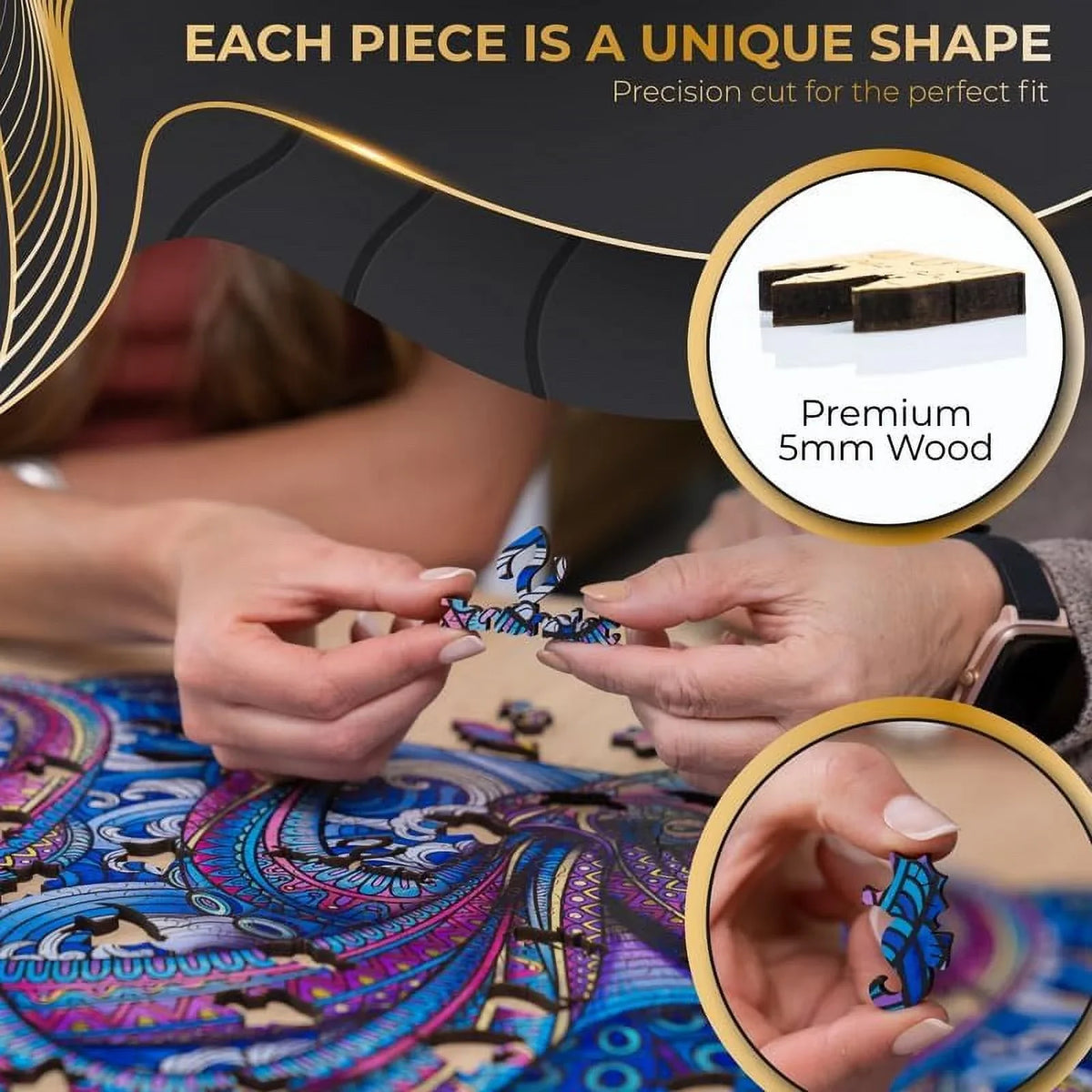 Puzzle Uniquely Premium Adults Wooden Octopus ZenChalet Precision Wood Puzzle 200 Shaped featuring Jigsaw Pieces Cut for