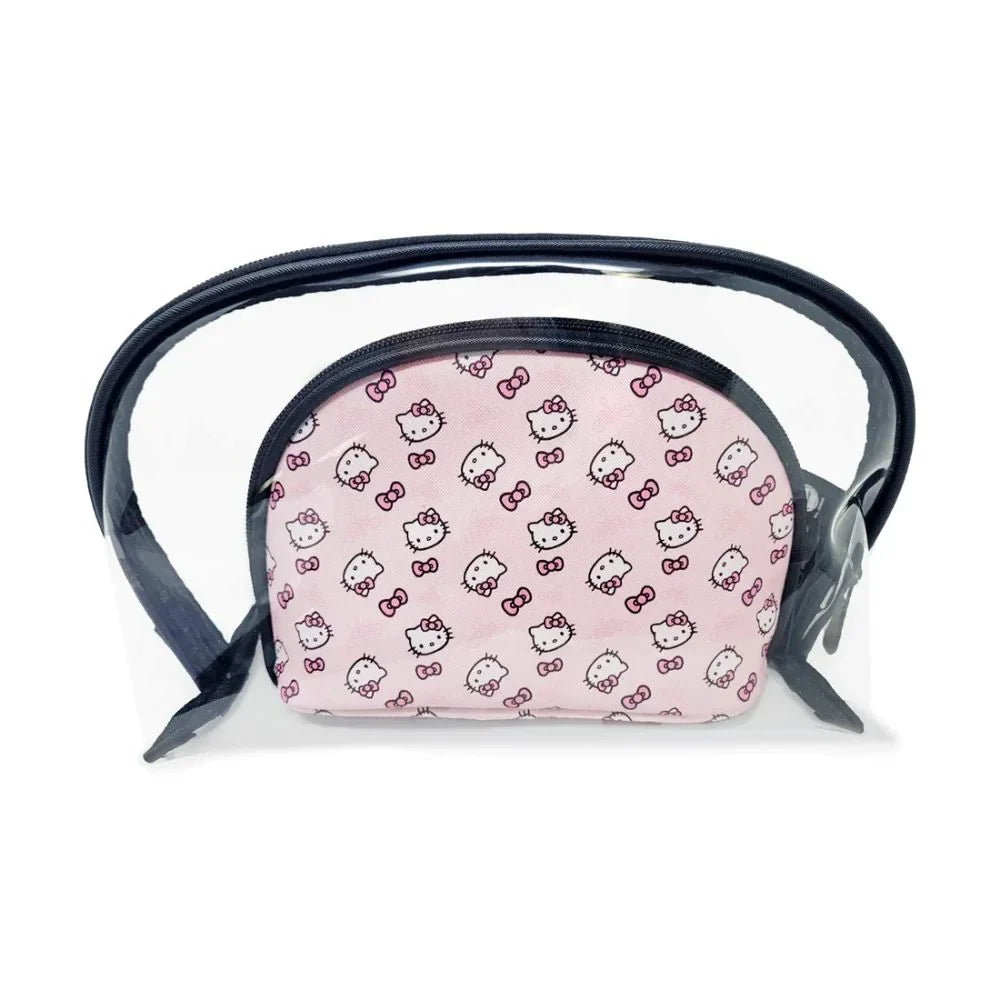 2 (Pink) Pcs Hello Bag Nested Travel Holding for Purses, Kitty Vanity Impressions Clutch Makeup Makeup