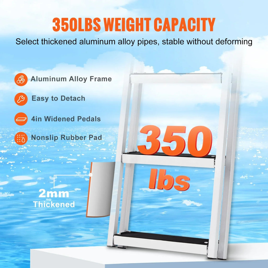 350 Pools Installation 4'' Aluminum & Nonslip Steps, Capacity, lbs Simple Dock with for - VEVOR Wide Marine Boats, Removable Ladder Lakes, Access 3-Step Alloy