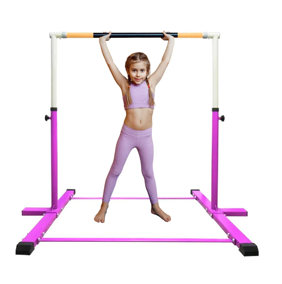 Height Kids Bar Gymnastic Cushioned Handrail, Athletic Adjustable to Gymnastics Training Pink Gymnasts Horizontal FT Kip Bar, for 6’x4’ Bar Gymnastics Mat 5 3 Expandable Bar with for Junior Bar and