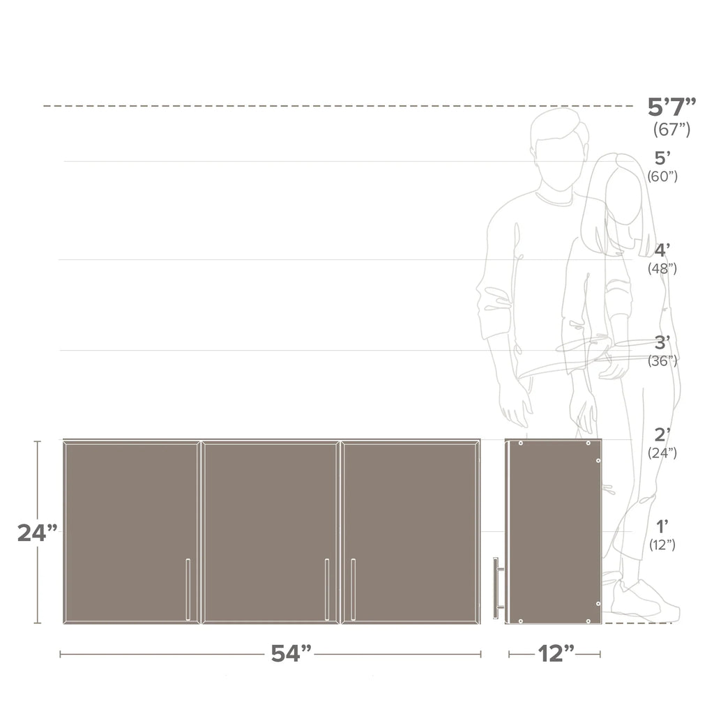 12"D, Prepac Cabinet Versatile Elite 3-Door, 24"H Prepac, Espresso x Tall by EEW-5424, Wall Cabinet, x Wall Garage 54"W Adjustable